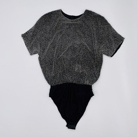 Vintage Oleg Cassini Black Tie Beaded Bodysuit | Size S-L - Picture 4 of 16